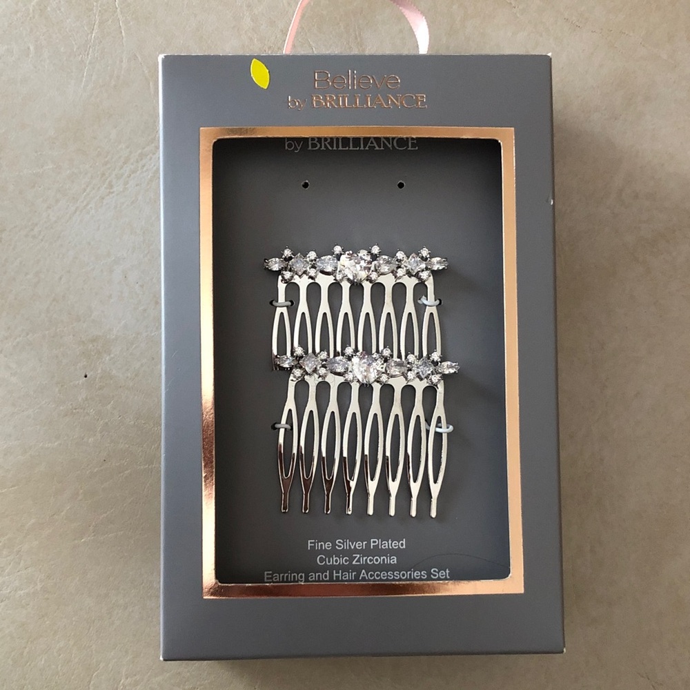 Silver Plated Cubic Zirconia Hair Comb Set